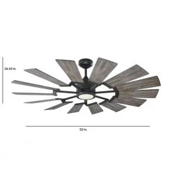 Prairie 52 in. LED Indoor/Outdoor Aged Pewter Ceiling Fan with Light Kit, Light Grey Weathered Oak Blades and Remote by Monte Carlo -Justice Design Sales aged pewter with light grey weathered oak blades monte carlo ceiling fans with lights 14prr52agpd 4f 1000