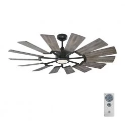 Prairie 52 in. LED Indoor/Outdoor Aged Pewter Ceiling Fan with Light Kit, Light Grey Weathered Oak Blades and Remote by Monte Carlo