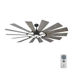 Prairie 72 in. LED Indoor/Outdoor Aged Pewter Ceiling Fan with Light Grey Weathered Oak Blades, Light Kit and Remote by Monte Carlo
