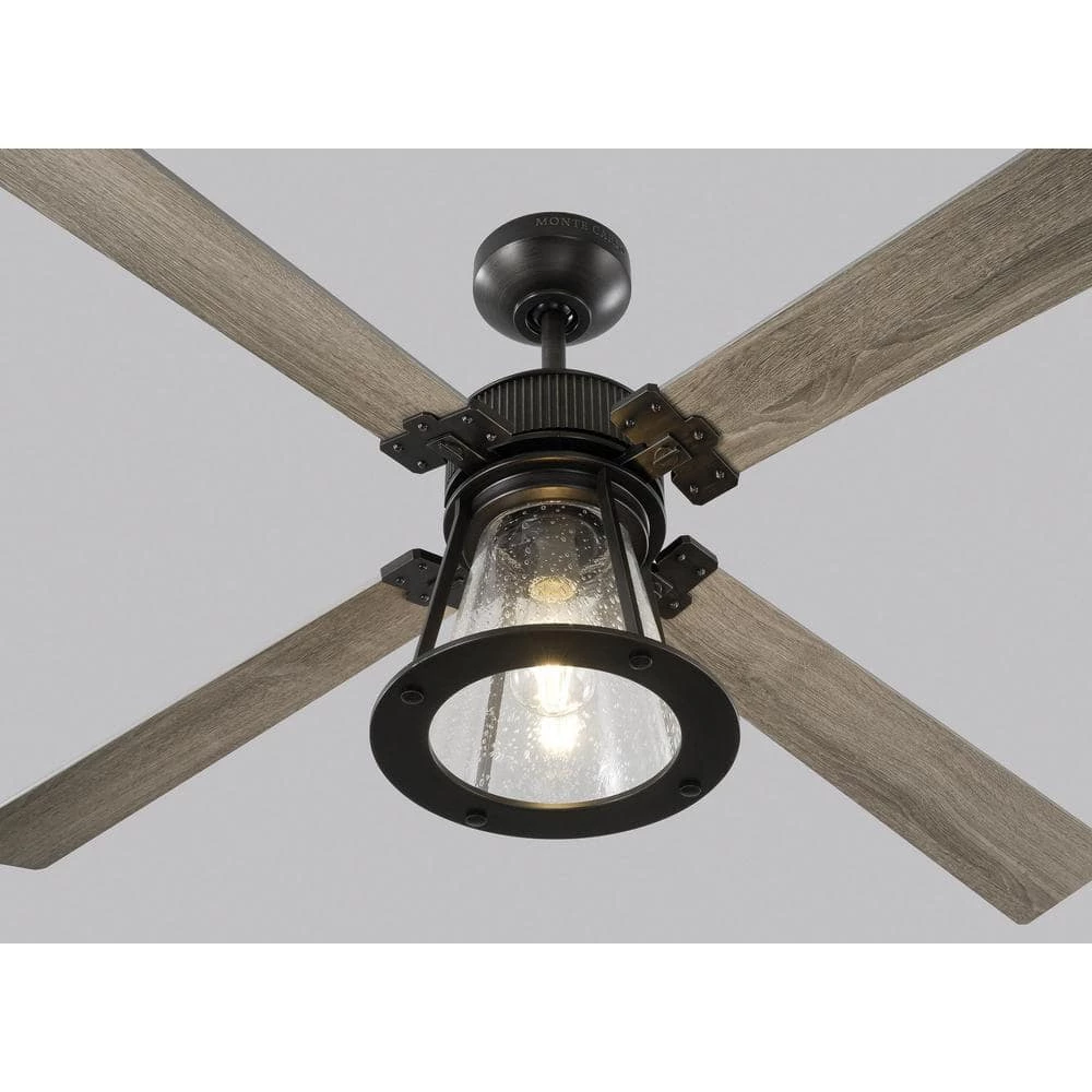 Rockland 60 in. Indoor/Outdoor Aged Pewter Ceiling Fan with Light Kit Light, Grey Weathered Oak Blades and Remote by Monte Carlo 4 Rockland 60 in. Indoor/Outdoor Aged Pewter Ceiling Fan with Light Kit Light, Grey Weathered Oak Blades and Remote by Monte Carlo - Image 2