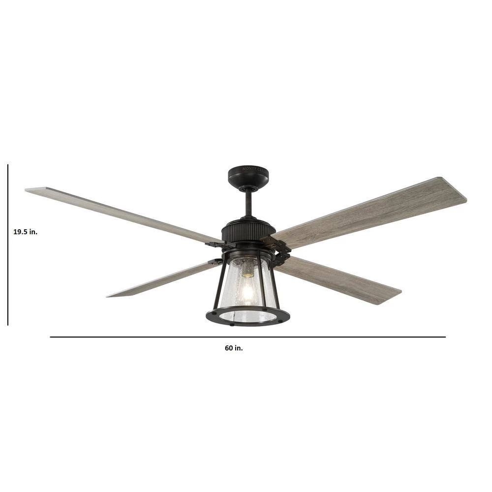 Rockland 60 in. Indoor/Outdoor Aged Pewter Ceiling Fan with Light Kit Light, Grey Weathered Oak Blades and Remote by Monte Carlo 6 Rockland 60 in. Indoor/Outdoor Aged Pewter Ceiling Fan with Light Kit Light, Grey Weathered Oak Blades and Remote by Monte Carlo - Image 4