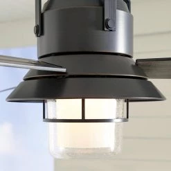 Boynton 54 in. LED Indoor/Outdoor Antique Bronze Ceiling Fan with Light Grey Weathered Oak Blades, Light Kit and Remote by Monte Carlo -Justice Design Sales antique bronze with light grey weathered oak blades monte carlo ceiling fans with lights 3btr54anbzd 40 1000