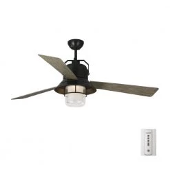 Boynton 54 in. LED Indoor/Outdoor Antique Bronze Ceiling Fan with Light Grey Weathered Oak Blades, Light Kit and Remote by Monte Carlo