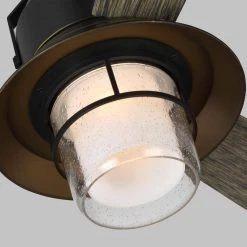 Boynton 54 in. LED Indoor/Outdoor Antique Bronze Ceiling Fan with Light Grey Weathered Oak Blades, Light Kit and Remote by Monte Carlo -Justice Design Sales antique bronze with light grey weathered oak blades monte carlo ceiling fans with lights 3btr54anbzd 77 1000