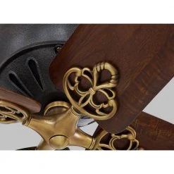 Volta 60 in. Indoor Antique Iron with Hand-Rubbed Antique Brass Ceiling Fan with Remote Control by Monte Carlo -Justice Design Sales antique iron monte carlo ceiling fans without lights 4gir60atihab 1f 1000