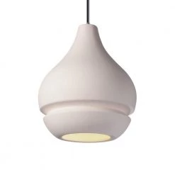 Radiance Arabesque 1-Light Brushed Nickel Ceramic Pendant with Bisque Shade by Justice Design