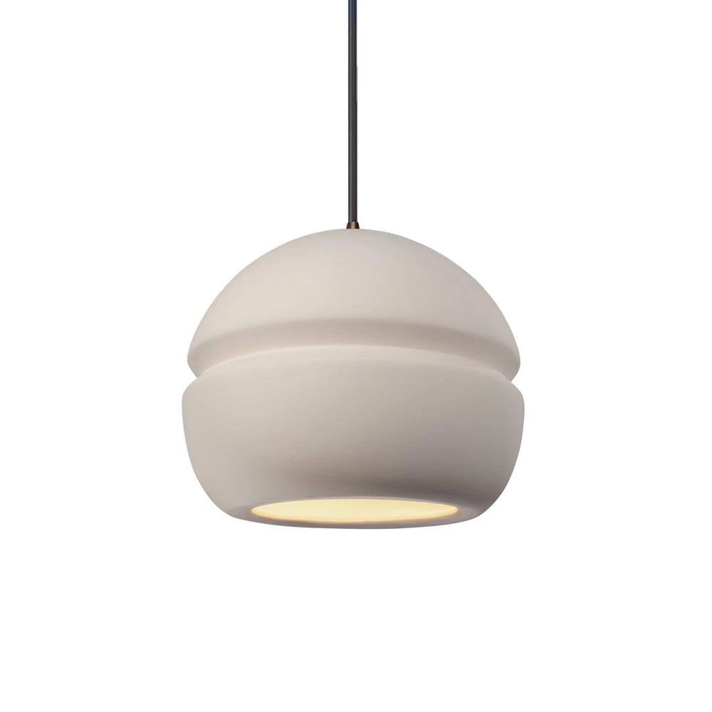Radiance Sphere 1-Light Dark Bronze Ceramic Pendant with Bisque Shade by Justice Design 3 Radiance Sphere 1-Light Dark Bronze Ceramic Pendant with Bisque Shade by Justice Design