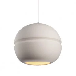 Radiance Sphere 1-Light Polished Chrome Ceramic Pendant with Bisque Shade by Justice Design