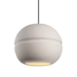 Radiance Sphere 1-Light Brushed Nickel Ceramic Pendant with Bisque Shade by Justice Design