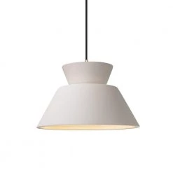 Radiance Trapezoid 1-Light Antique Brass Ceramic Pendant with Bisque Shade by Justice Design