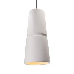 Radiance Cone 1-Light Polished Chrome Ceramic Pendant with Bisque Shade by Justice Design