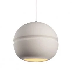 Radiance Collection Sphere 1-Light Bisque/Matte Black Ceramic Pendant Light with Bisque Shade by Justice Design