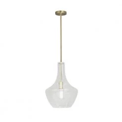 Fusion Harlow 60-Watt Integrated LED Brushed Brass Pendant with Seeded Glass Shade by Justice Design