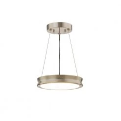 Fusion Bevel 21-Watt Integrated LED Brushed Brass Pendant with Opal Glass Shade by Justice Design