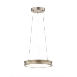 Fusion Bevel 33-Watt Integrated LED Brushed Brass Pendant with Opal Glass Shade by Justice Design