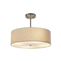 Textile Classic 3-Light Brushed Nickel Drum Pendant with Cream Linen Fabric Shade by Justice Design