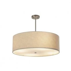 Textile Classic 6-Light Brushed Nickel Drum Pendant with Cream Linen Fabric Shade by Justice Design