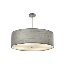 Textile Classic 6-Light Brushed Nickel Drum Pendant with Gray Linen Fabric Shade by Justice Design