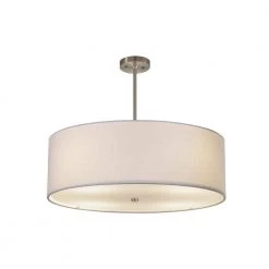 Textile Classic 6-Light Brushed Nickel Drum Pendant with White Linen Fabric Shade by Justice Design