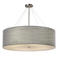 Textile Classic 8-Light Brushed Nickel Drum Pendant with Gray Linen Fabric Shade by Justice Design