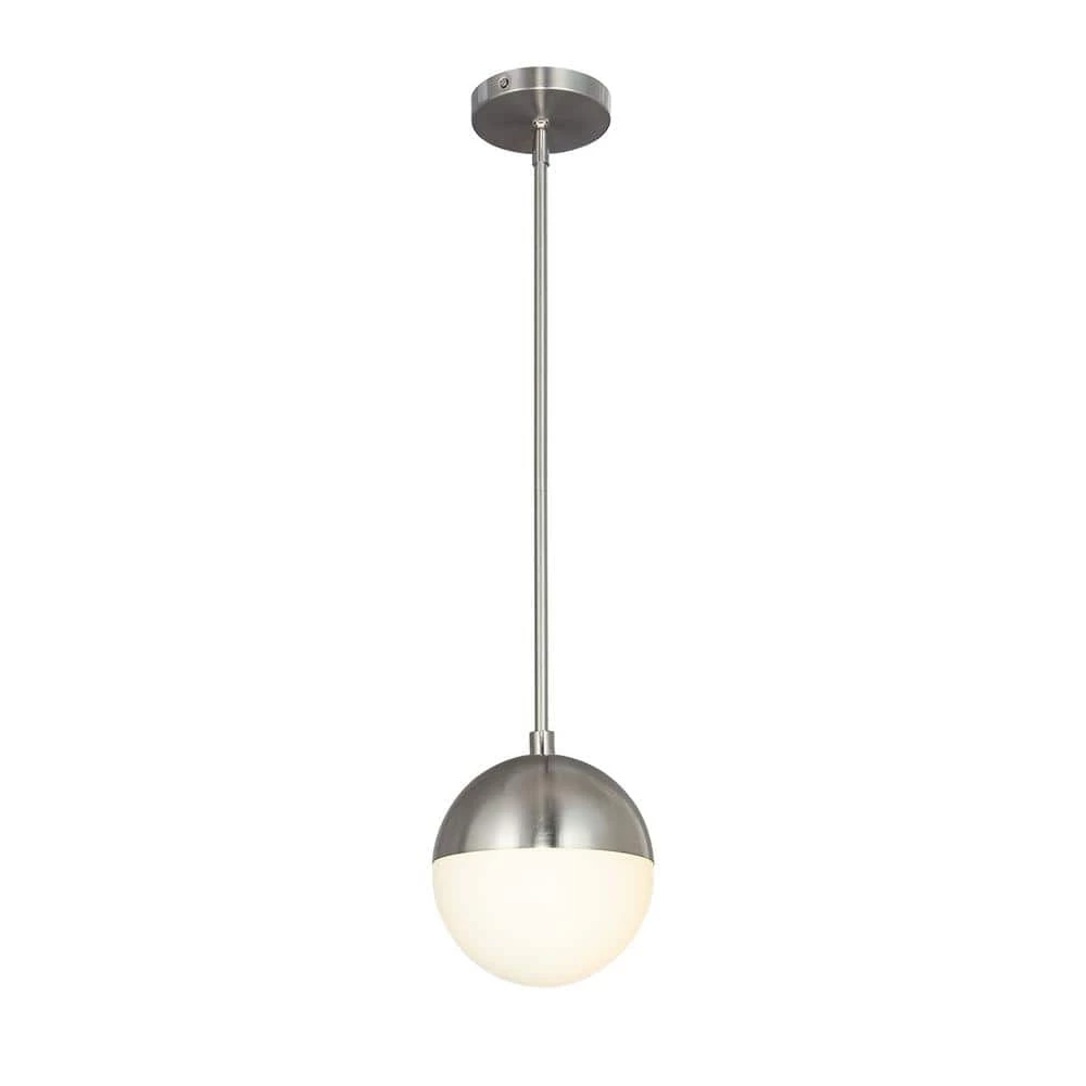 Fusion Ion 5-Watt Integrated LED Brushed Nickel Pendant with Opal Glass Shade by Justice Design 3 Fusion Ion 5-Watt Integrated LED Brushed Nickel Pendant with Opal Glass Shade by Justice Design