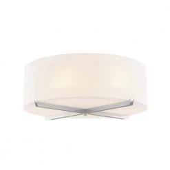 Acryluxe Crossbar 18 in. 3-Light Brushed Nickel Close-to-Ceiling Drum Flush Mount with Opal Acrylic Shade by Justice Design