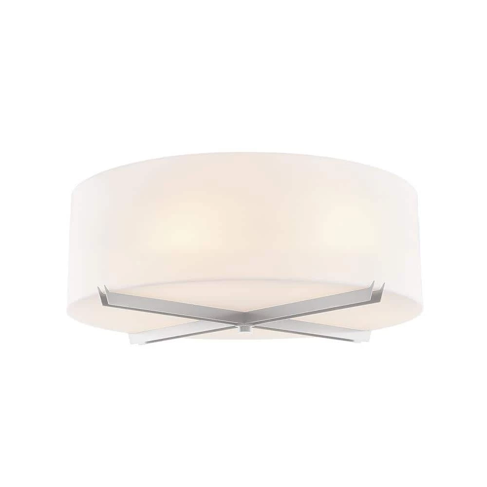 Acryluxe Crossbar 18 in. 3-Light Brushed Nickel Close-to-Ceiling Drum Flush Mount with Opal Acrylic Shade by Justice Design 3 Acryluxe Crossbar 18 in. 3-Light Brushed Nickel Close-to-Ceiling Drum Flush Mount with Opal Acrylic Shade by Justice Design