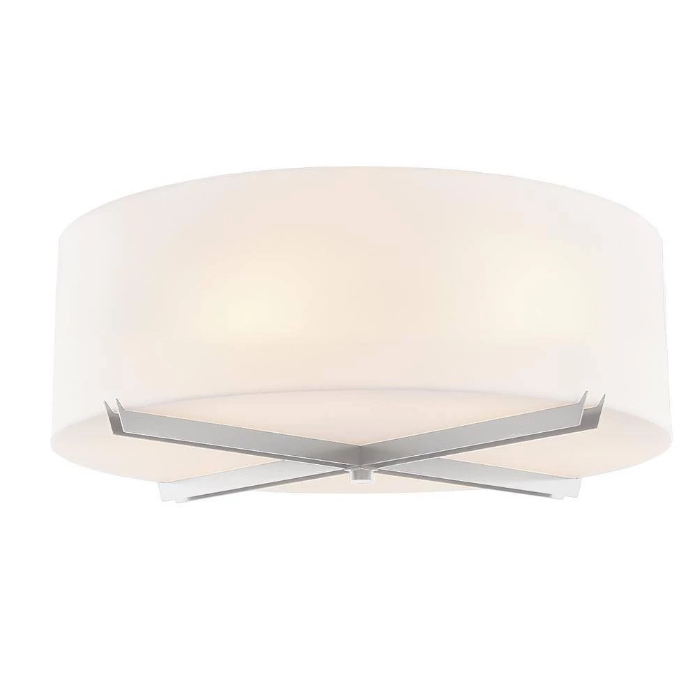 Acryluxe Crossbar 18 in. 3-Light Brushed Nickel Close-to-Ceiling Drum Flush Mount with Opal Acrylic Shade by Justice Design 4 Acryluxe Crossbar 18 in. 3-Light Brushed Nickel Close-to-Ceiling Drum Flush Mount with Opal Acrylic Shade by Justice Design - Image 2