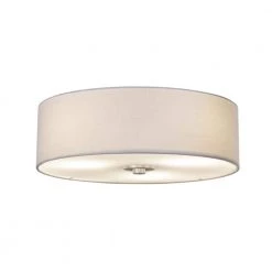 Textile Classic 15 in. 3-Light Brushed Nickel Close-to-Ceiling Drum Flush Mount with White Linen Fabric Shade by Justice Design