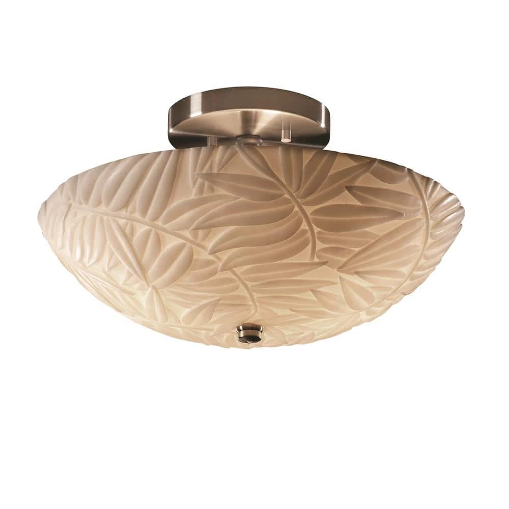 Porcelina 14 in. 2-Light Brushed Nickel Semi-Flush Mount with Bamboo Shade by Justice Design 3 Porcelina 14 in. 2-Light Brushed Nickel Semi-Flush Mount with Bamboo Shade by Justice Design