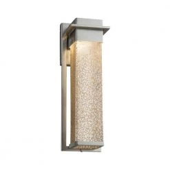 Fusion Pacific Brushed Nickel LED Outdoor Wall Lantern Sconce with Mercury Glass Shade by Justice Design