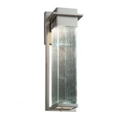 Fusion Pacific Brushed Nickel LED Outdoor Wall Lantern Sconce with Rain Shade by Justice Design