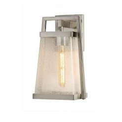 Fusion Obispo 1-Light Brushed Nickel Outdoor Wall Sconce with Seeded Glass Shade by Justice Design