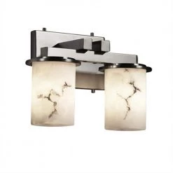 LumenAria 13 in. 2-Light Brushed Nickel Vanity Light with Faux Alabaster Resin Shade by Justice Design