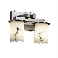 Dakota 13 in. W 2-Light Brushed Nickel Vanity Light with Broken Rim Shade by Justice Design