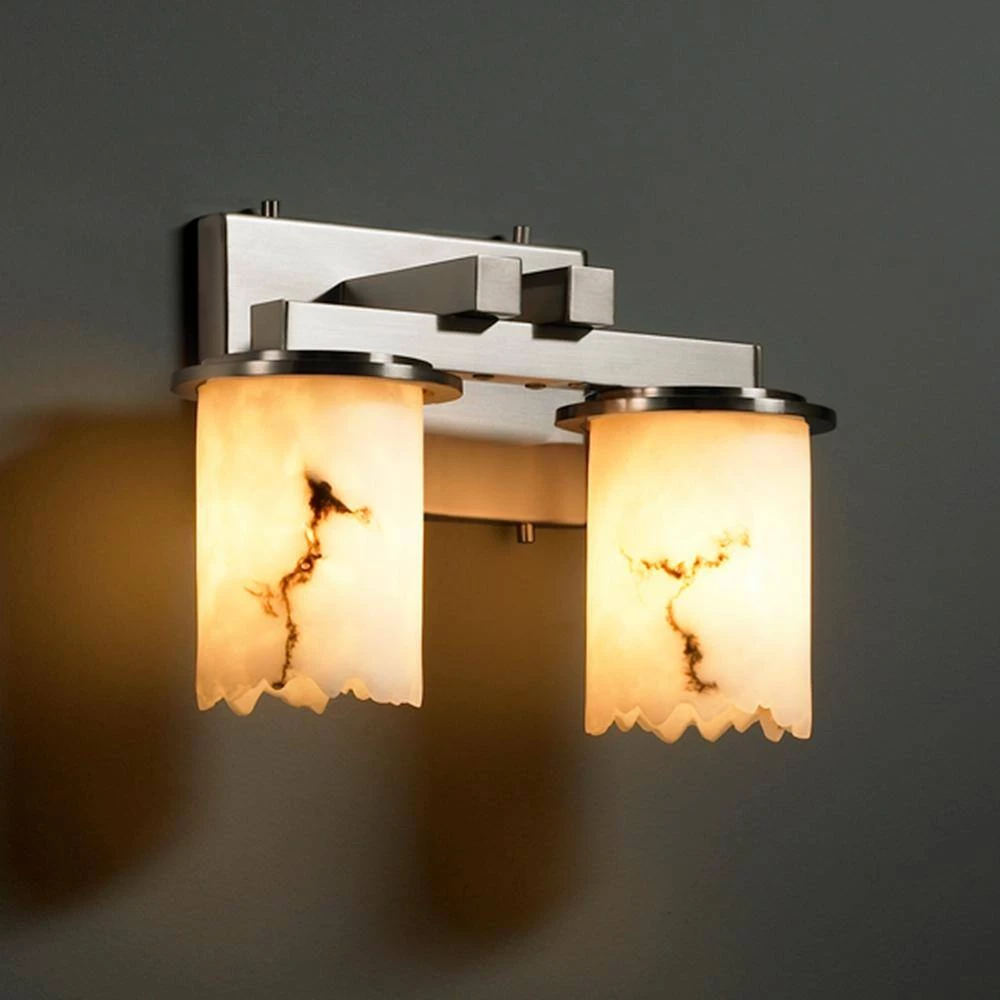 Dakota 13 in. W 2-Light Brushed Nickel Vanity Light with Broken Rim Shade by Justice Design 4 Dakota 13 in. W 2-Light Brushed Nickel Vanity Light with Broken Rim Shade by Justice Design - Image 2