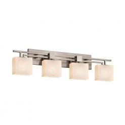 Fusion Aero 4-Light Brushed Nickel Bath Light with Opal Shade by Justice Design