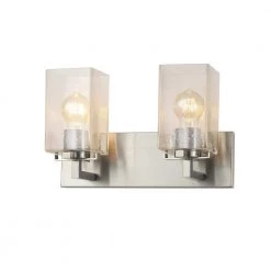 Fusion Vice 15 in. 2-Light Brushed Nickel Vanity Light Bar with Seeded Glass Shade by Justice Design