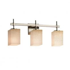 Limoges Union Family Brushed Nickel Bath Light with Leaves Impression Translucent Porcelain Shade by Justice Design