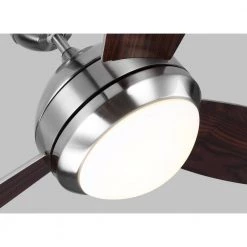Discus Trio Max 58 in. Integrated LED Indoor/Outdoor Brushed Steel Ceiling Fan with Reversible Blades and Remote Control by Monte Carlo -Justice Design Sales brushed steel monte carlo ceiling fans with lights 3dir58bsd v1 40 1000