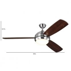 Discus Trio Max 58 in. Integrated LED Indoor/Outdoor Brushed Steel Ceiling Fan with Reversible Blades and Remote Control by Monte Carlo -Justice Design Sales brushed steel monte carlo ceiling fans with lights 3dir58bsd v1 4f 1000