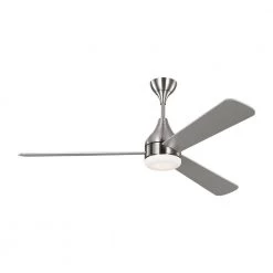 Streaming Smart 60 in. LED Indoor/Outdoor Brushed Steel Ceiling Fan with Remote Control and Reversible Motor by Monte Carlo -Justice Design Sales brushed steel monte carlo ceiling fans with lights 3stmsm60bsd 4f 1000