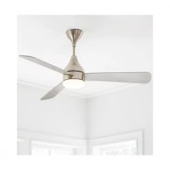 Streaming Smart 60 in. LED Indoor/Outdoor Brushed Steel Ceiling Fan with Remote Control and Reversible Motor by Monte Carlo -Justice Design Sales brushed steel monte carlo ceiling fans with lights 3stmsm60bsd e1 1000