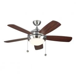Discus Classic 44 in. Integrated LED Indoor Brushed Steel Ceiling Fan with 3000K Light Kit by Monte Carlo -Justice Design Sales brushed steel monte carlo ceiling fans with lights 5dic44bsd v1 c3 1000