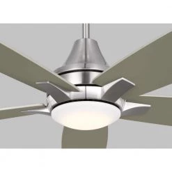 Lowden 52 in. LED Indoor/Outdoor Brushed Steel Ceiling Fan with Light Kit, Remote Control and Reversible Motor by Monte Carlo -Justice Design Sales brushed steel monte carlo ceiling fans with lights 5lwdr52bsd fa 1000