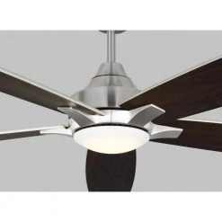 Lowden Smart 60 in. LED Indoor/Outdoor Brushed Steel Ceiling Fan with Light Kit, Remote Control and Reversible Motor by Monte Carlo -Justice Design Sales brushed steel monte carlo ceiling fans with lights 5lwdsm60bsd 44 1000