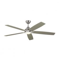 Lowden Smart 60 in. LED Indoor/Outdoor Brushed Steel Ceiling Fan with Light Kit, Remote Control and Reversible Motor by Monte Carlo -Justice Design Sales brushed steel monte carlo ceiling fans with lights 5lwdsm60bsd c3 1000