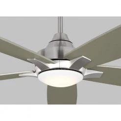 Lowden Smart 60 in. LED Indoor/Outdoor Brushed Steel Ceiling Fan with Light Kit, Remote Control and Reversible Motor by Monte Carlo -Justice Design Sales brushed steel monte carlo ceiling fans with lights 5lwdsm60bsd fa 1000