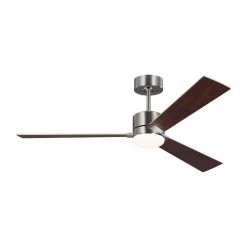 Rozzen 52 in. Indoor Brushed Steel Ceiling Fan with Silver Blades and Remote by Monte Carlo -Justice Design Sales brushed steel monte carlo ceiling fans without lights 3rozr52bs 66 1000