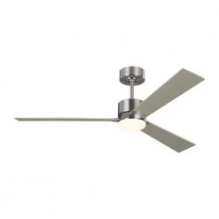 Rozzen 52 in. Indoor/Outdoor Brushed Steel Ceiling Fan with Handheld Remote Control and Reversible Motor by Monte Carlo -Justice Design Sales brushed steel monte carlo ceiling fans without lights 3rzr52bs 1d 1000